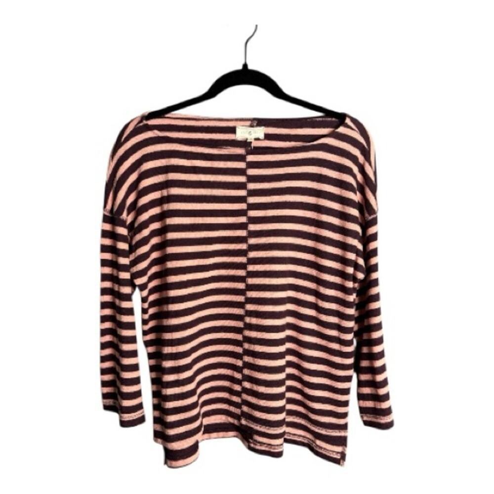 Lou & Grey Pink Purple Striped Boat Neck Top Medium